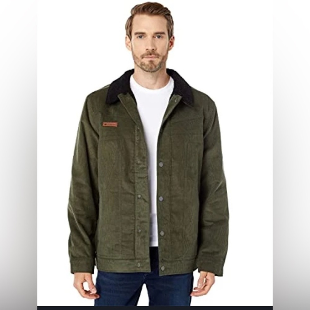Obermeyer Green Condor Corduroy Jacket Black Sherpa Lined Snaps Mens Size M
